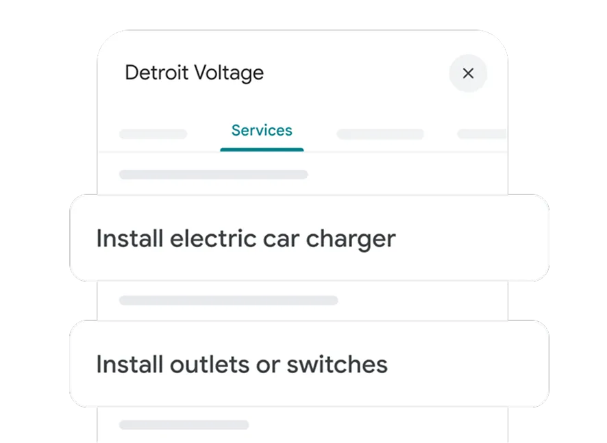 Exemplo do Google: aba de serviços de uma empresa de eletricidade.