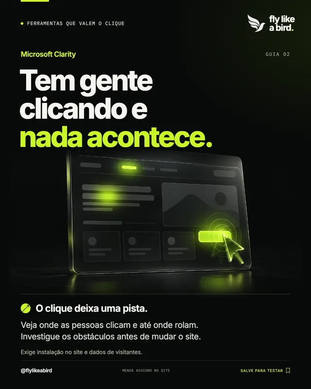 Arte da Fly Like a Bird: Tem gente clicando e nada acontece. Microsoft Clarity.
